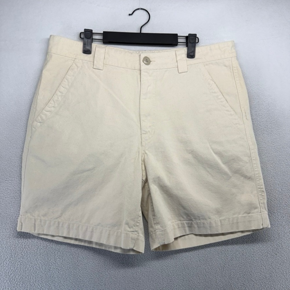 Best Made Co Shorts Mens 34 Cream Canvas Utility Workwear USA Cotton Flat Front